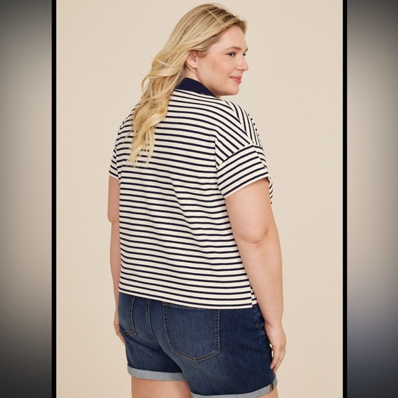 Plus Size Cropped Court Polo Striped Tee NWT - Picture 4 of 4